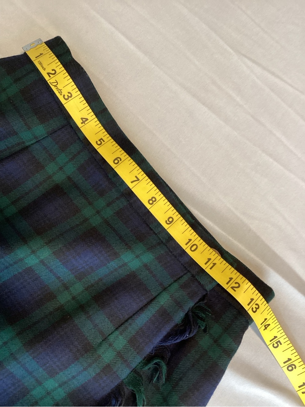JH Collectibles Wool Green & Navy Plaid Fringe Wrap Midi Skirt - Picture 7 of 10